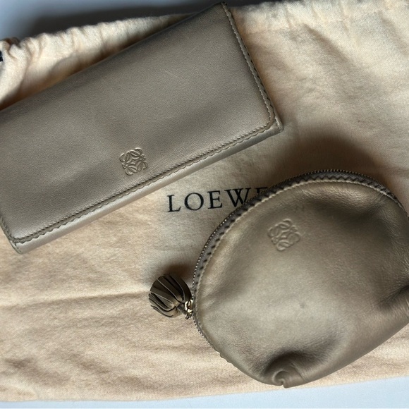 Loewe Gold Leather Long Wallet and Coin Purse with Tassel Bundle